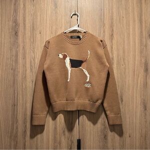 Lauren Ralph Lauren RLL Tan Dog Intarsia Cotton Crew Neck Sweater Size M NWT